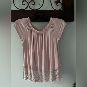NWT Size Small. Pink smocked tee with lace detail.